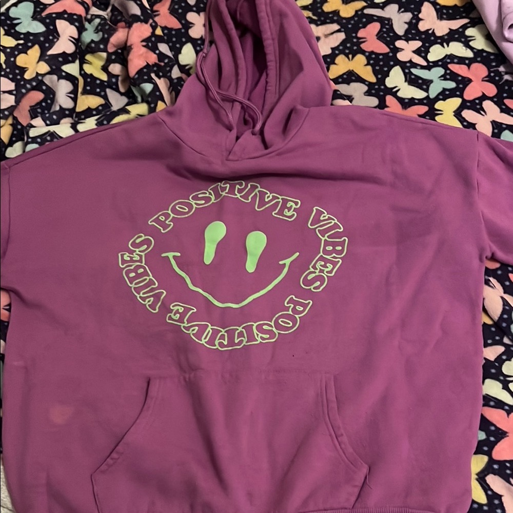 Purple Hoodie with Positive Vibes Graphic